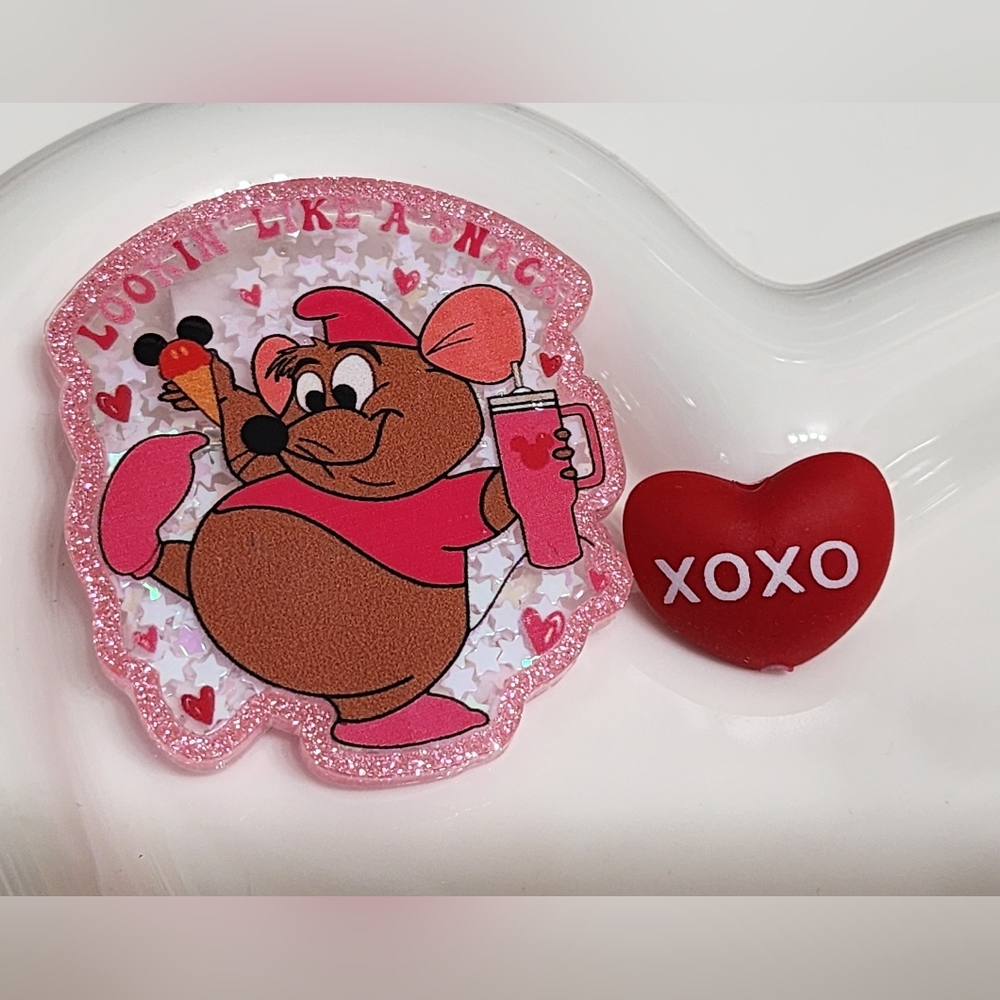 Acrylic Flatback Shaker Beads Valentines Day Mouse  XOXO‎ Badge Crafts Magnet